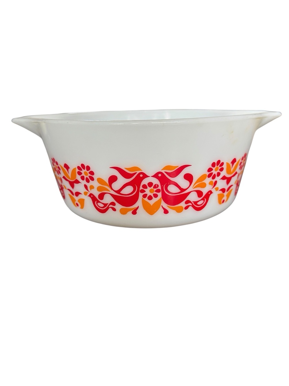 Vintage Pyrex Friendship Mixing Bowl 2.5 Qt White Orange Red Birds